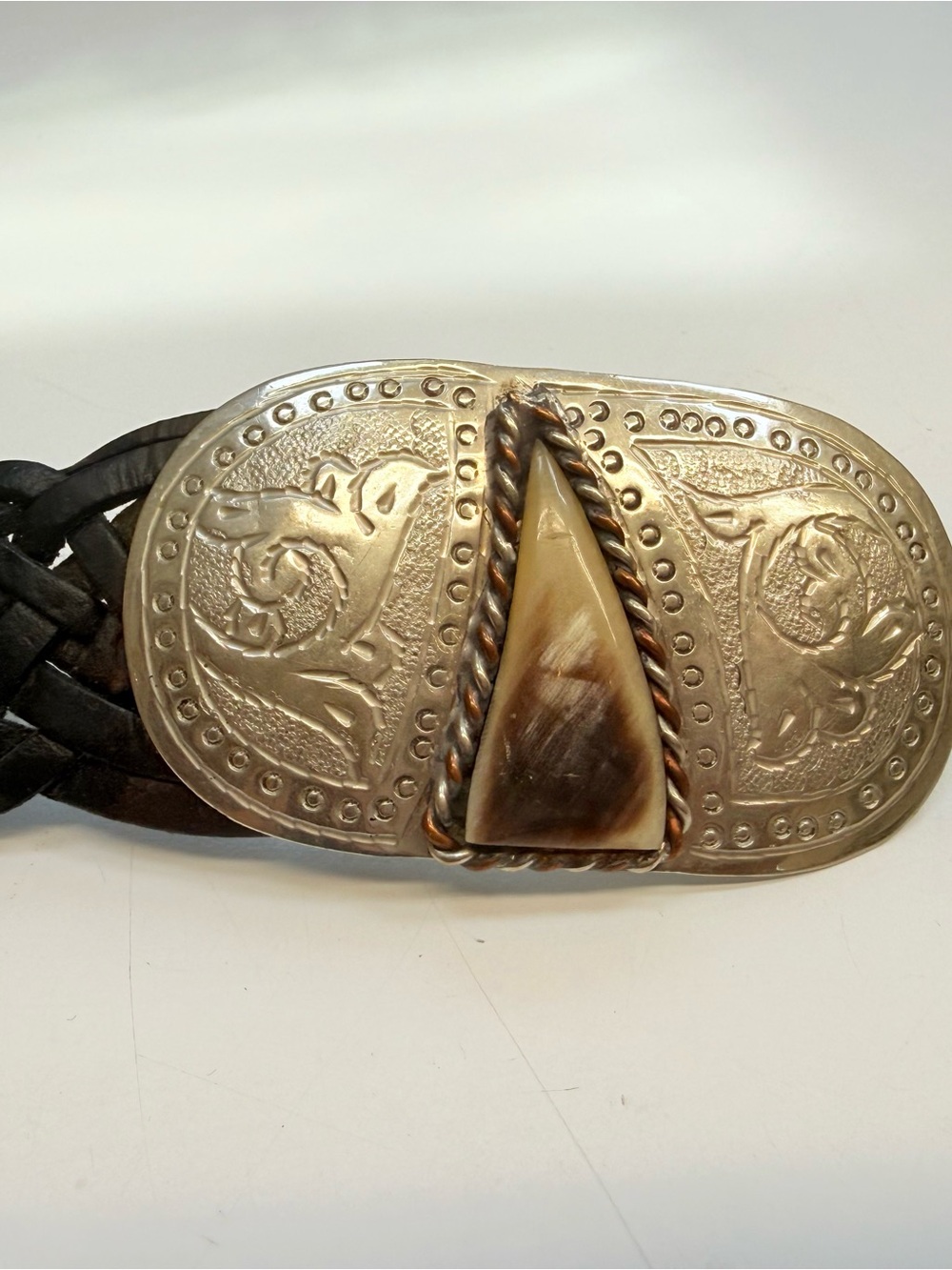 Western Style Men's Belt Buckle with Brown Horn Accent